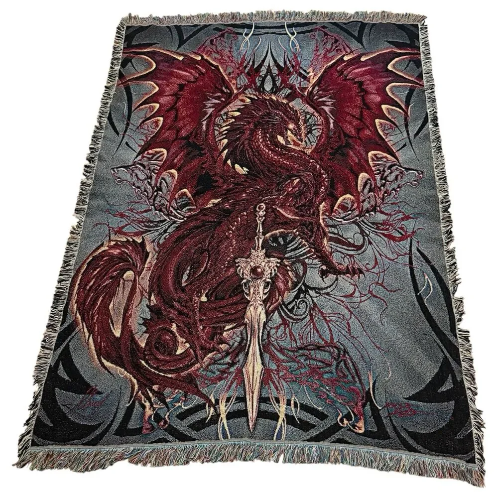 Ruth Thompson Bloodblade Fantasy Dragon Woven Tapestry Throw Blanket 71x53 Goth